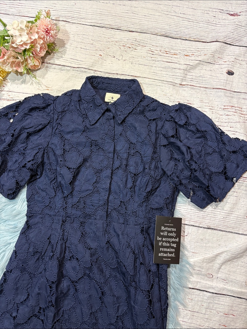 NWT Tuckernuck Navy Eyelet Crochet Floral Delaney Midi Dress - Picture 8 of 10